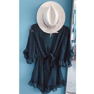 Hello Molly Teal Ruffle Romper